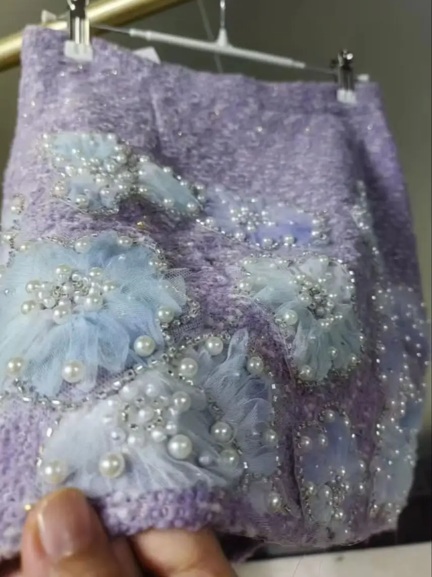 Real Photo New In Autumn Winter High-end Pears Flowers Embroidery Half Skirt For Women Short Mini Faldas Skirts Woman Clothes