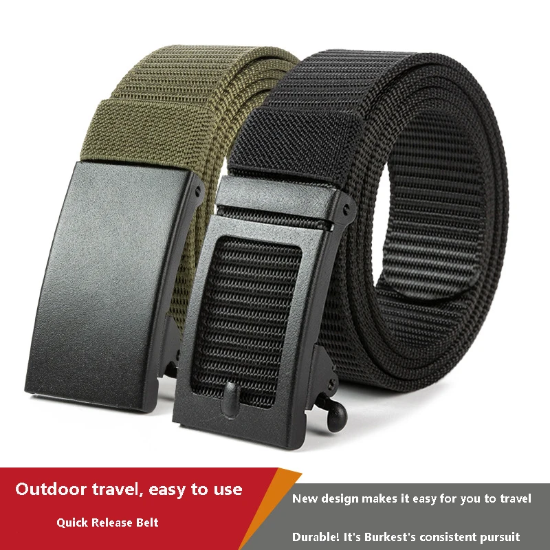 

High Quality Toothless Automatic Buckle Nylon Belt For Men'S Leisure Travel Woven Waistband Tactical Quick Release Belt A3546