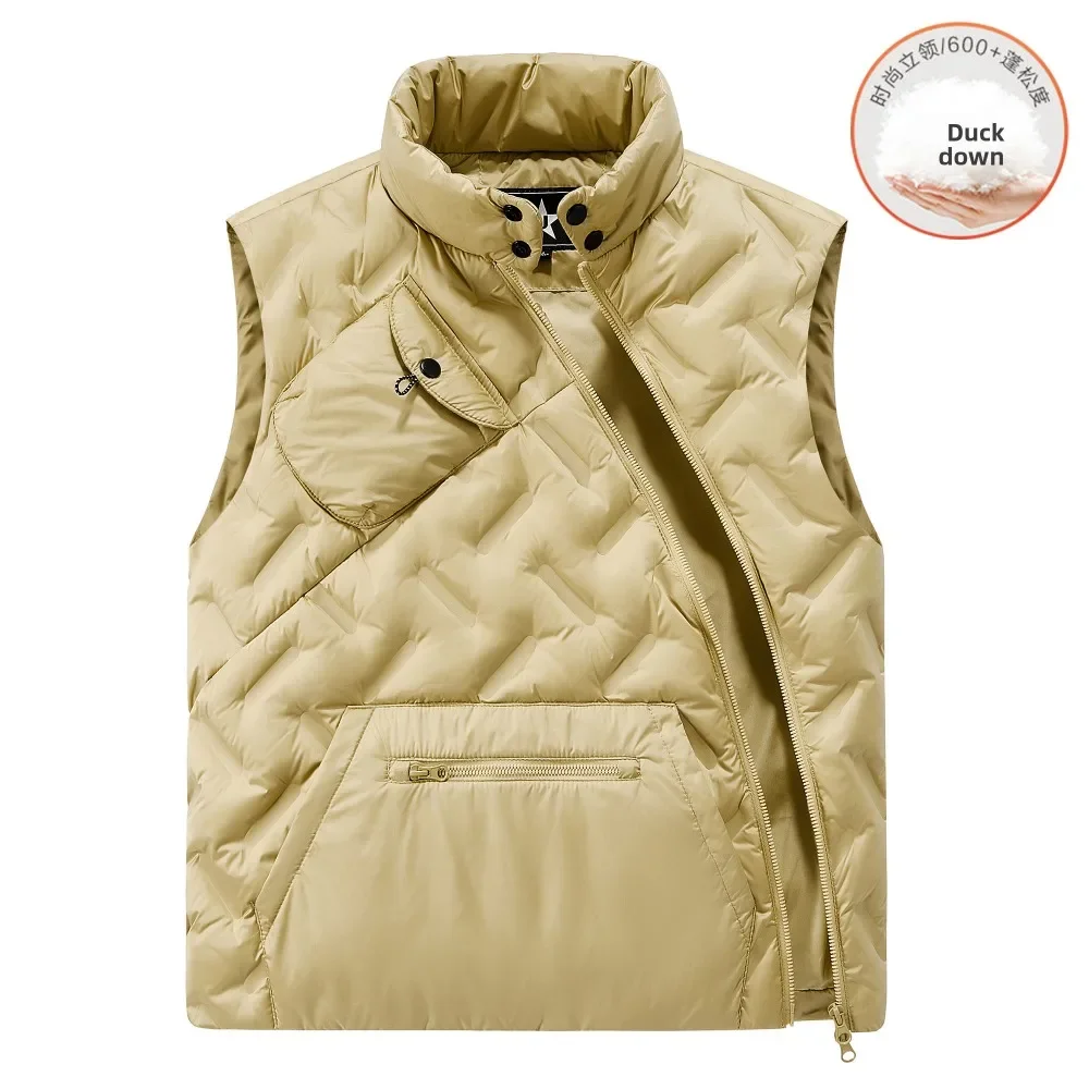 Autumn Winter Down Vest New Diagonal Zipper Stand Up Collar Vest Men Women Lightweight Warm Vest Jacket 90 Duck Down Jacket