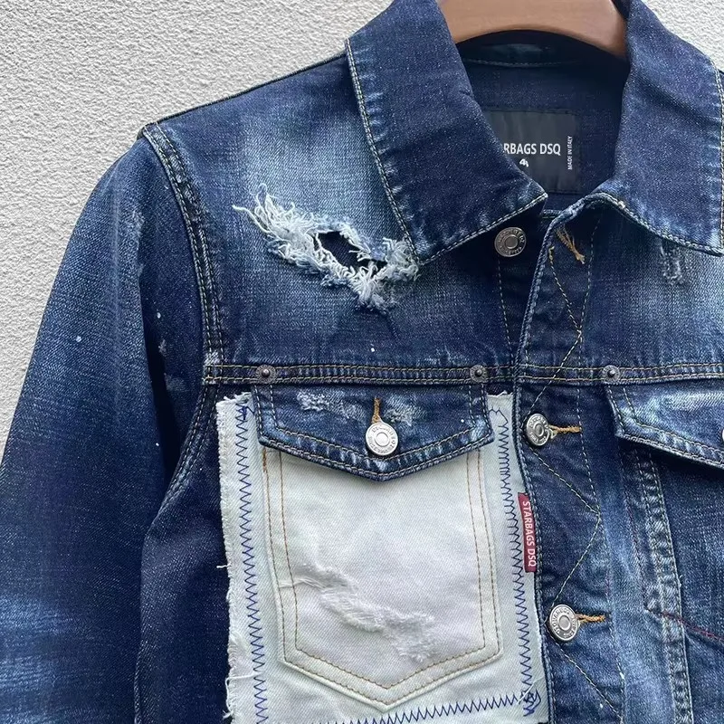 Men's denim jacket, Italian 100 chareiha dsq 1913, men denim shirt, washed and patched, punk fashion denim trend