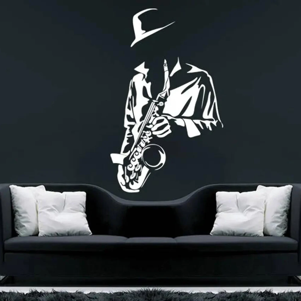 Saxophone Wall Sticker Bedroom Jazz Music Wall Art Decals Home Decorations Removable PVC Musical Murals P1043