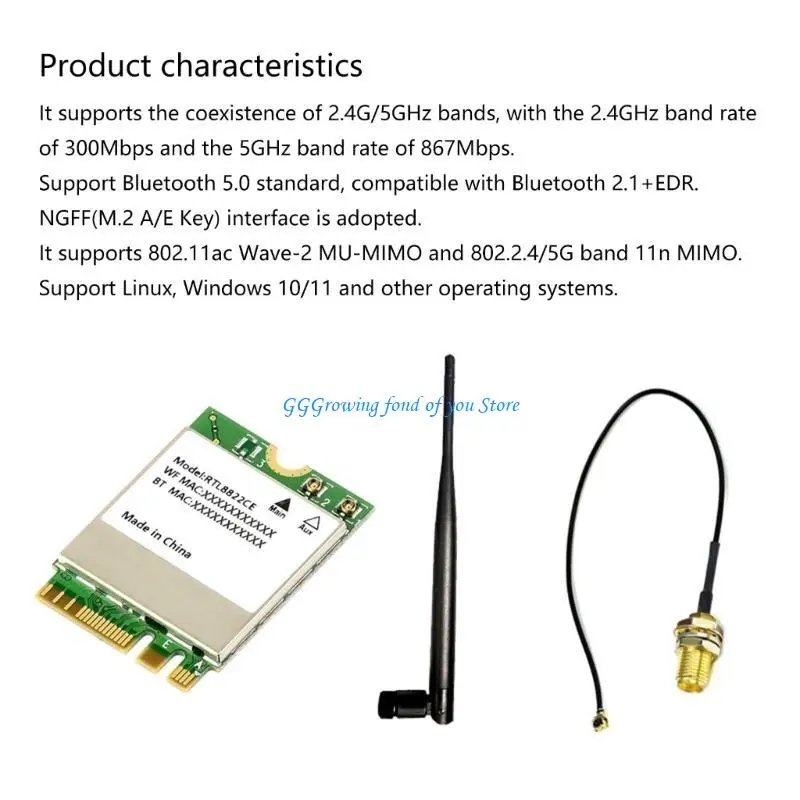 H9EB RTL8822 Kartu Jaringan WiFi 5 2.4G/5GHz dengan BT5.0 Tingkat Lanjut Cepat dan Stabil untuk Jaringan Rumah dan Kantor