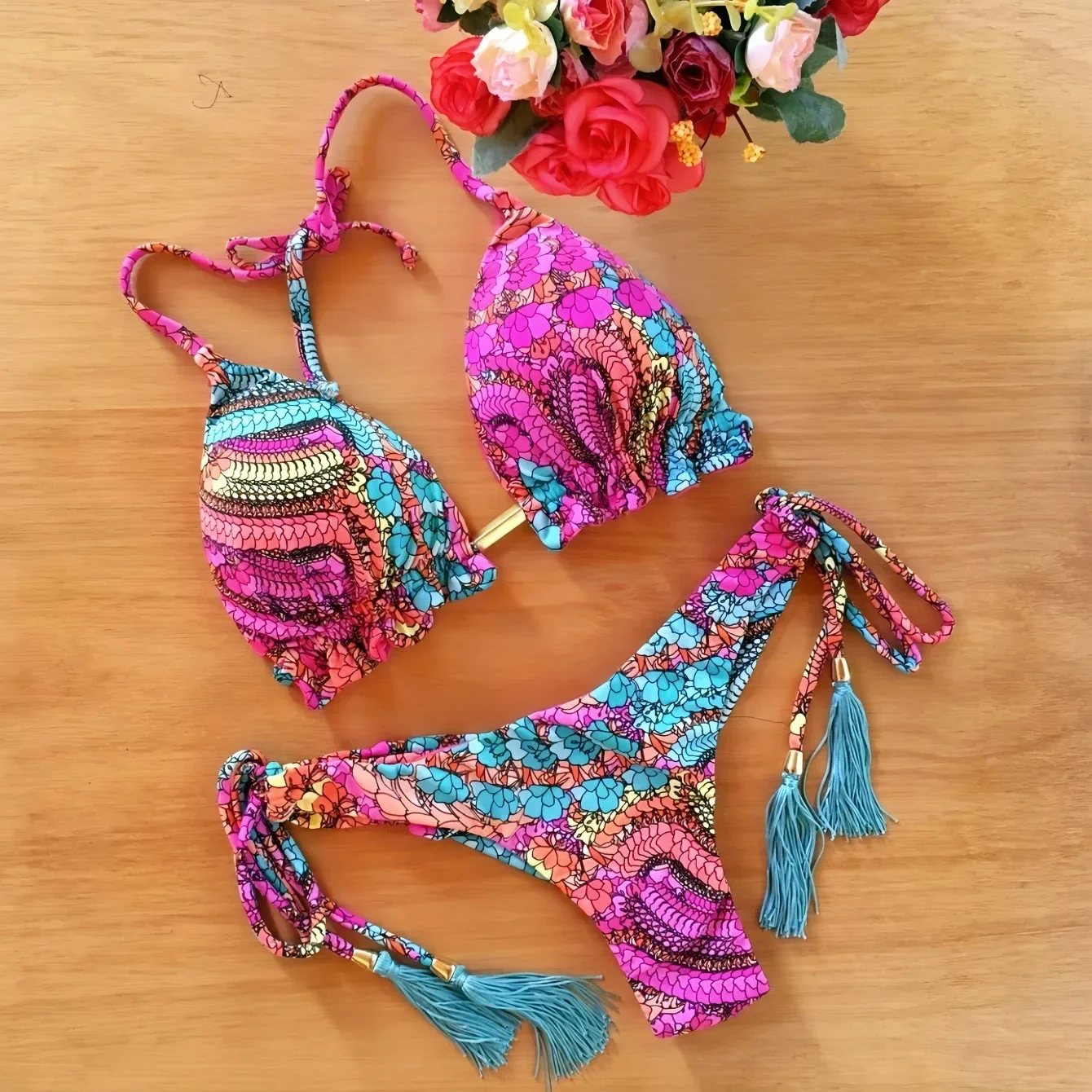 2026 Brazilian split women print swimsuit sexy triangle bikini