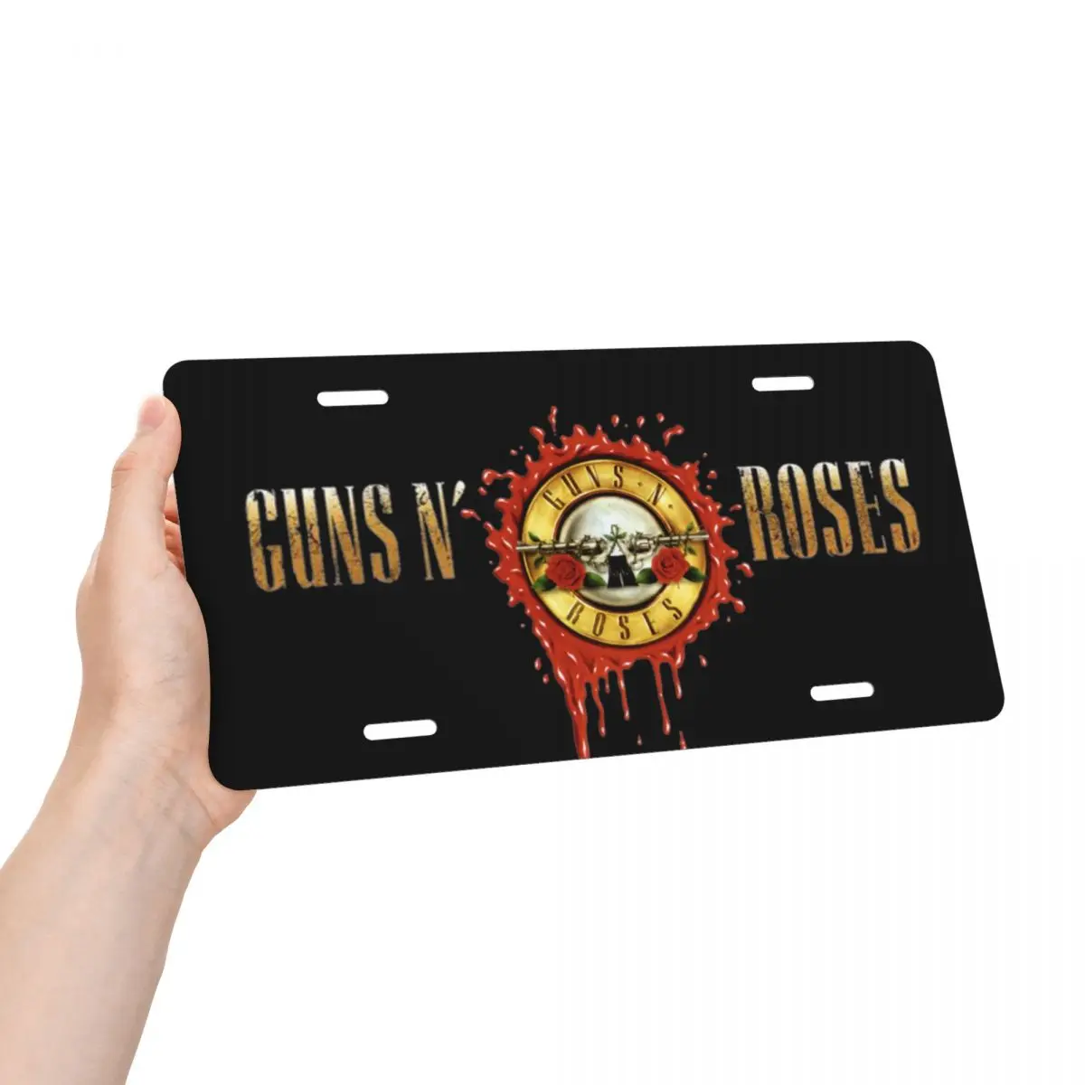 Hard Rock Band Guns N Roses License Plate Cover Bullet Logo Aluminum Metal Funny Decorative Car Front License Plate Vanity Tag