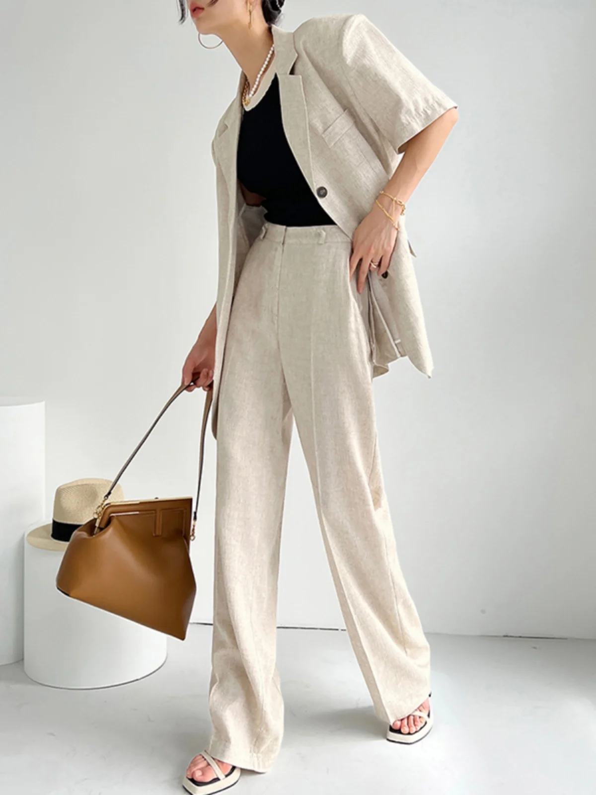 

Женские повседневные брюки с высокой талией и широкими штанинами из хлопка и льна, прямого кроя, стройнящие, для весны и осени, комфортные