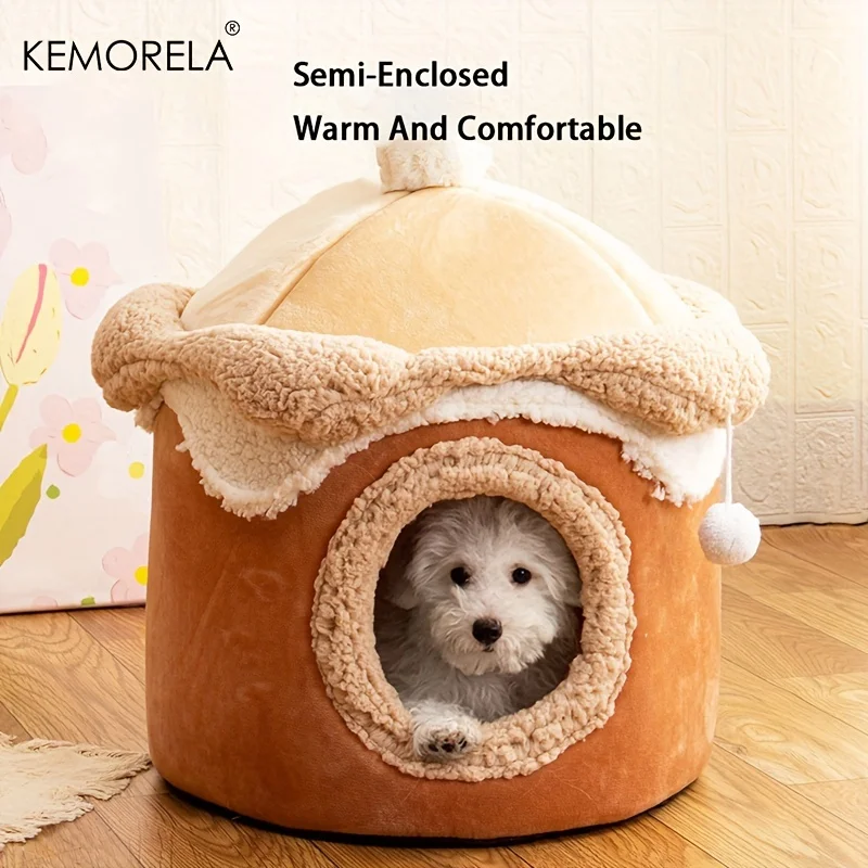 KEMORELA Cozy Princess-Themed Pet House for Cats & Dogs - Warm Polyester Easy Assembly Perfect for Fall/Winter Warm Cat Bed