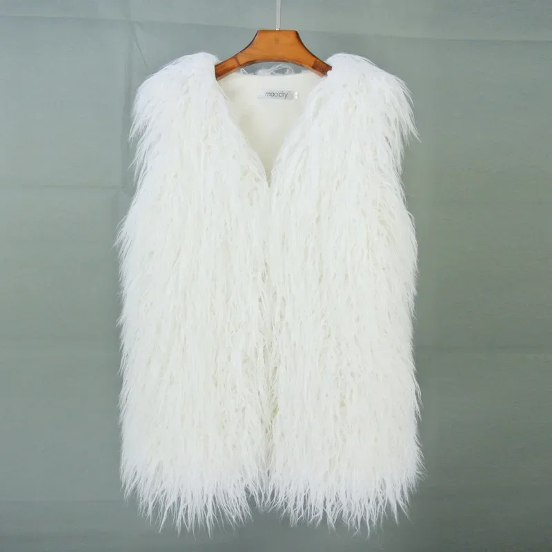 2024 Autumn New Fashion Women Middle Long Fluffy Colorful Mongolia Sheep Fur Vest Female Sleeveless Faux Fur Jacket Vest