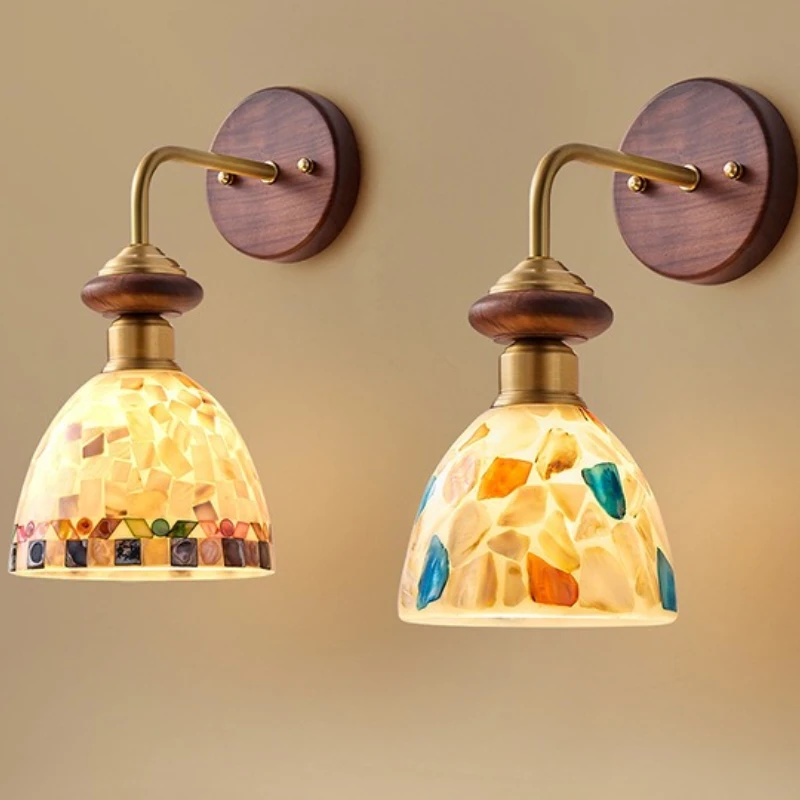 European Vintage Style Glass Wall Lamps for Bedroom Corridor Interior Semicircle Wall Sconces Atmosphere Telescopic Luminaires