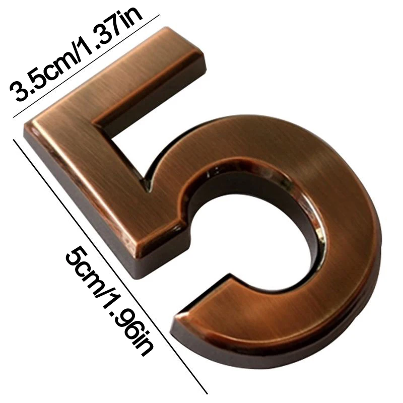 1PC Bronze 3D Digits 0-9 Number Sticker Number Metal Building Door Address Apartment Room Sticker Plate Sign