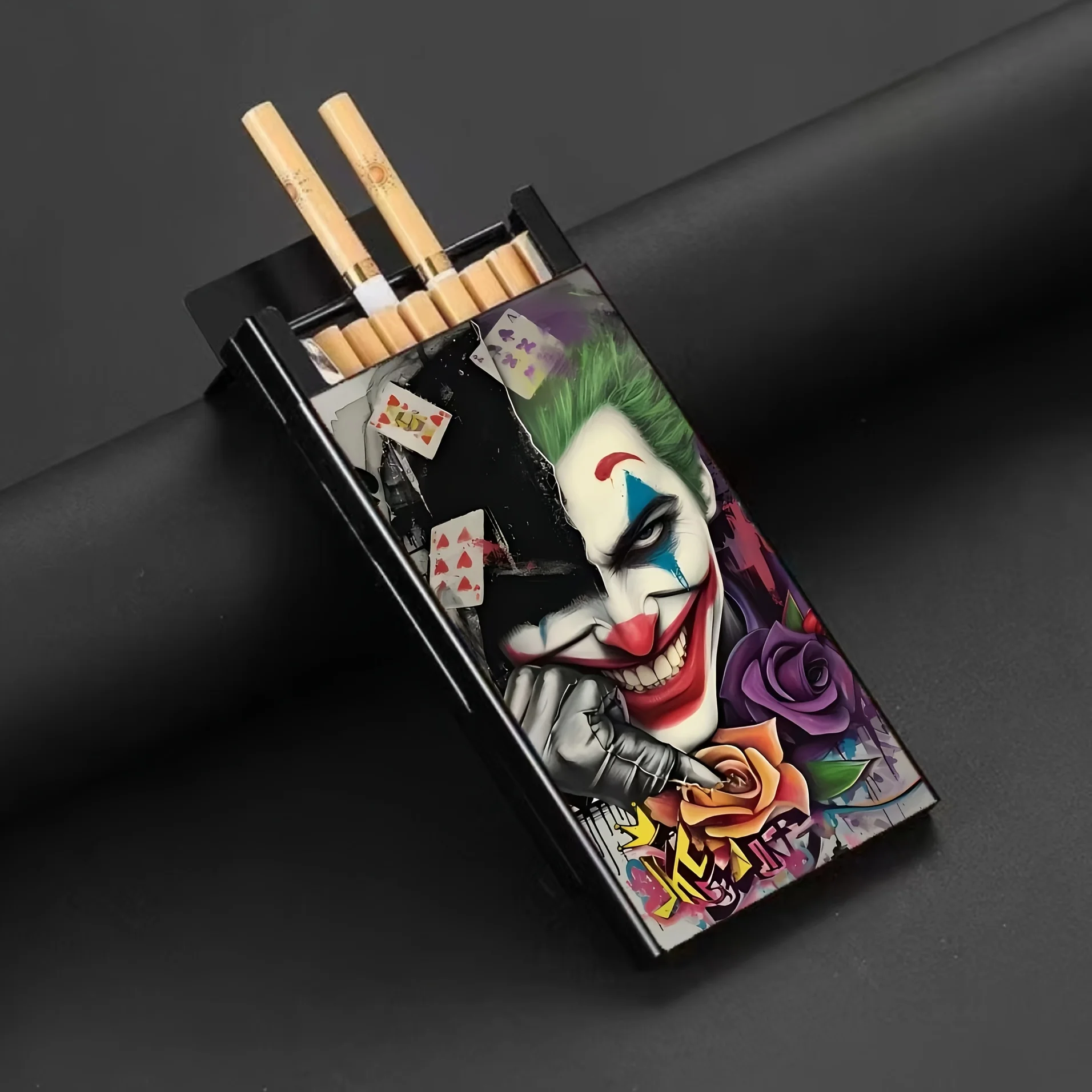 

1Pc men's aluminum cigarette case, clown pattern, pull-out ultra-thin 100S size cigarette case, good gift for holidays