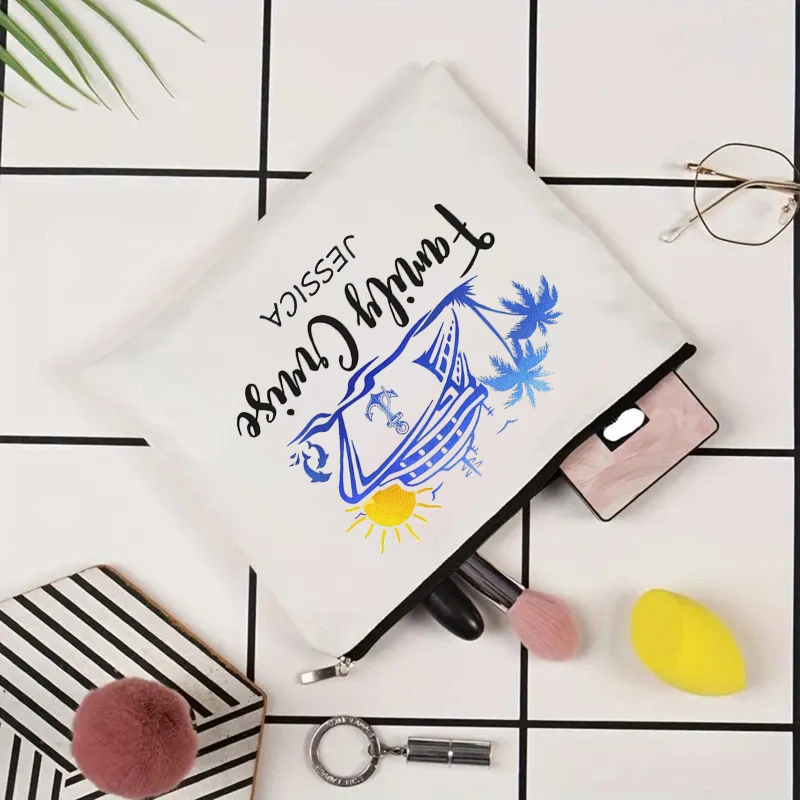 2026 New Custom Cruise Custom Name Canvas Cosmetic Bag Cruise Vacation Family Cruise Trip Makeup Bag Cruises Gift Women Purse