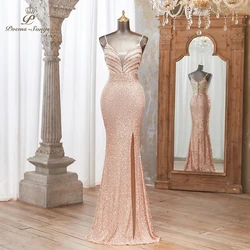 Stunning Gold Sequin Evening Dress Side Slit Elegant Perfect Parties Formal Events vestidos de fiestas elegantes mujer