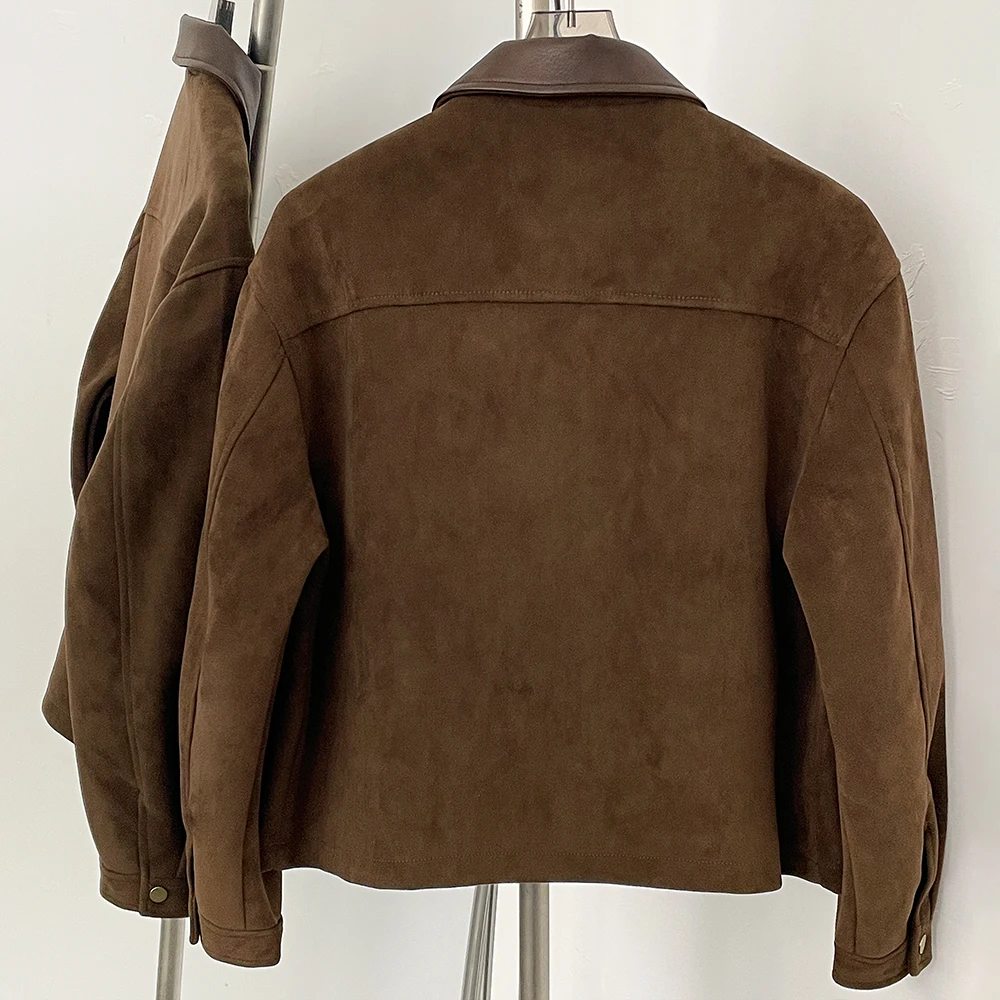 OFTBUY Giacca in pelle scamosciata artificiale femminile primavera autunno giacca in ecopelle moda donna corta PU cappotto in finta pelle tasche da donna