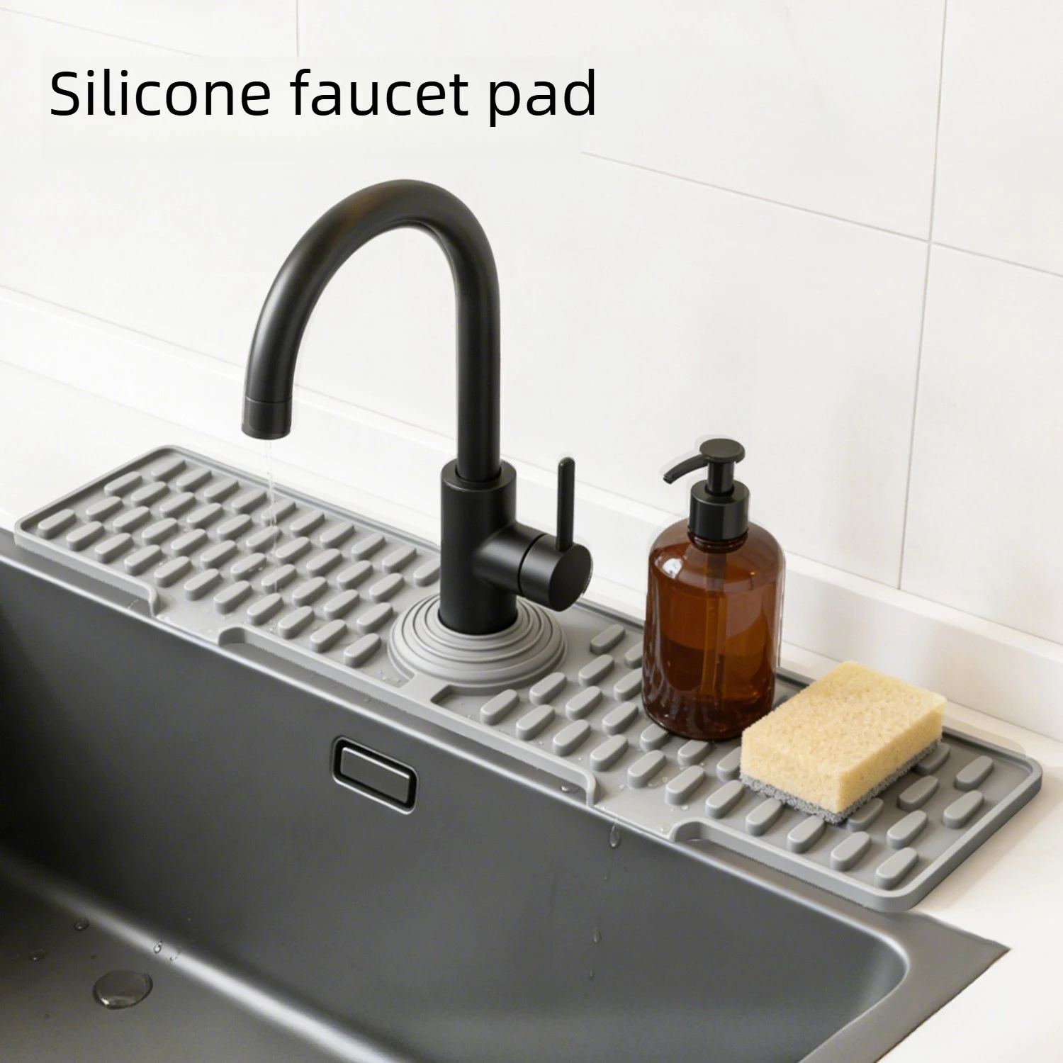 Non-Slip Silicone Sink Faucet Mat, Water Drip Catcher Tray, Heat Resistant Draining Pad for Kitchen Sink, Keep Countertop Dry