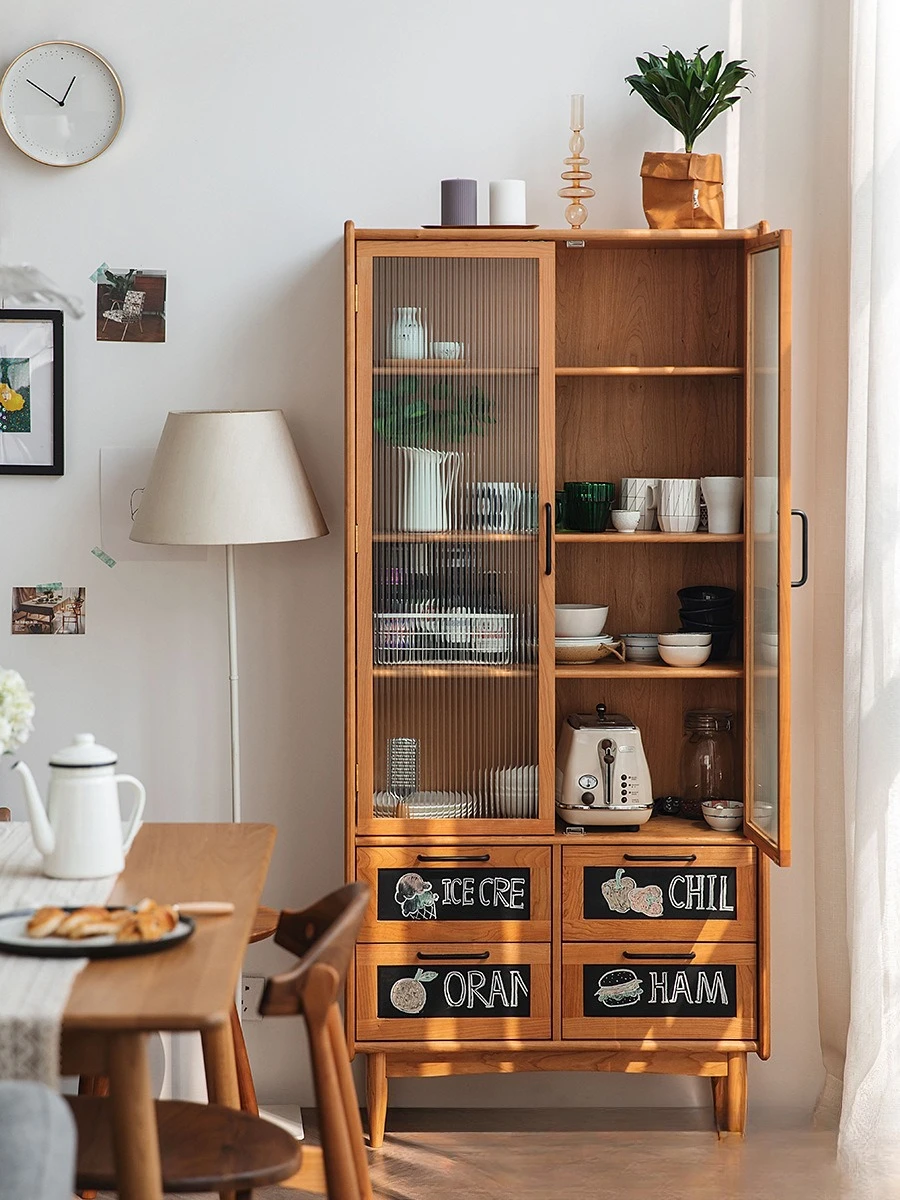 Solid wood bookcase floor with door display small apartment household living room