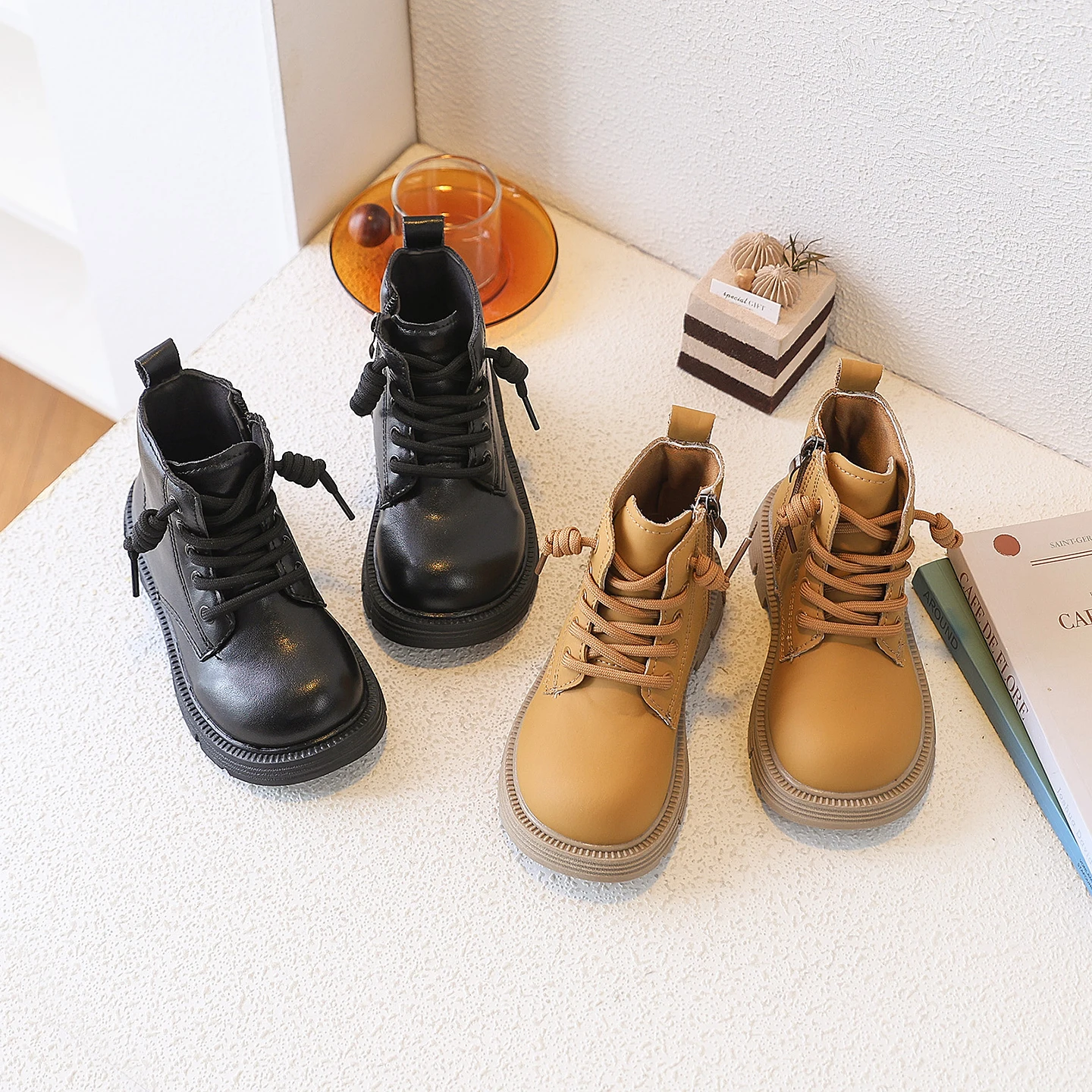 Vintage Children Boots PU Leather Waterproof Boy's Girl's Boots Platform Waterproof Boy's Girl's Fashion Boots Casual Footwear