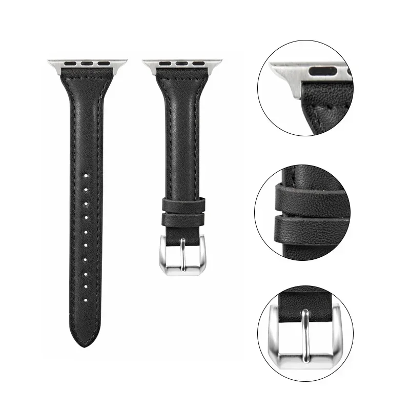 Slim band for Apple Watch ultra 2 49mm series 9 7 8 41mm/45mm 40mm/44mm 38mm/42mm leather bracelet for iWatch SE 6 5 4 3 strap