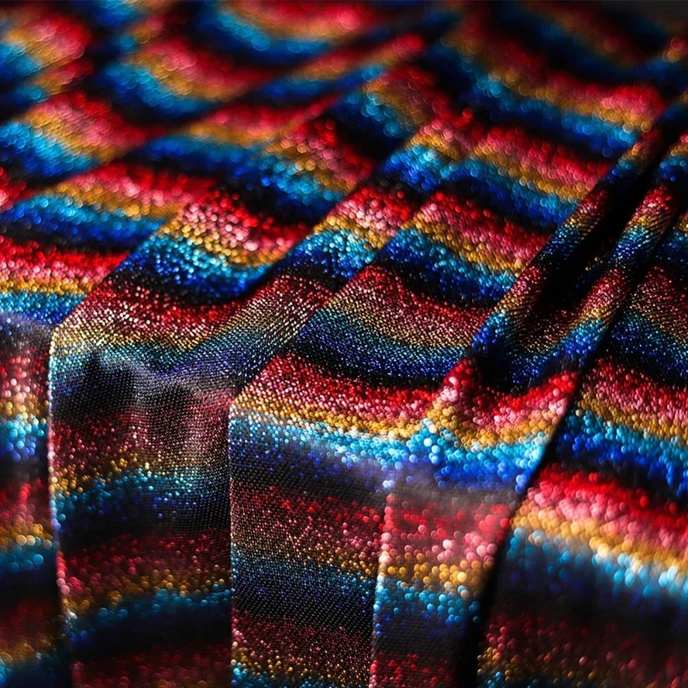 

Colorful Striped Gradient Knitted Mesh Fabric Dance Dress Clothing Wholesale Cloth by the Meter for Sewing Diy Material