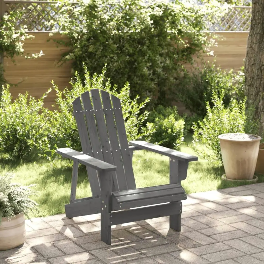 Grey Adirondack Chair - Solid Fir Wood, 69x85x90.5 cm, Outdoor Lounge Seating