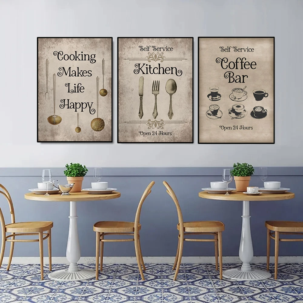 Kitchen Rules Conversion Table Poster Vintage Food Cooking Kitchenware Canvas Painting Wall Art for Dinner Room Home Decoration