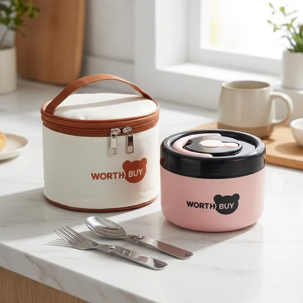 304 Stainless Steel Thermal Lunch Box With Handle Portable  Leak-proof Insulated Bento Box For Kids Students Microwave Heatable