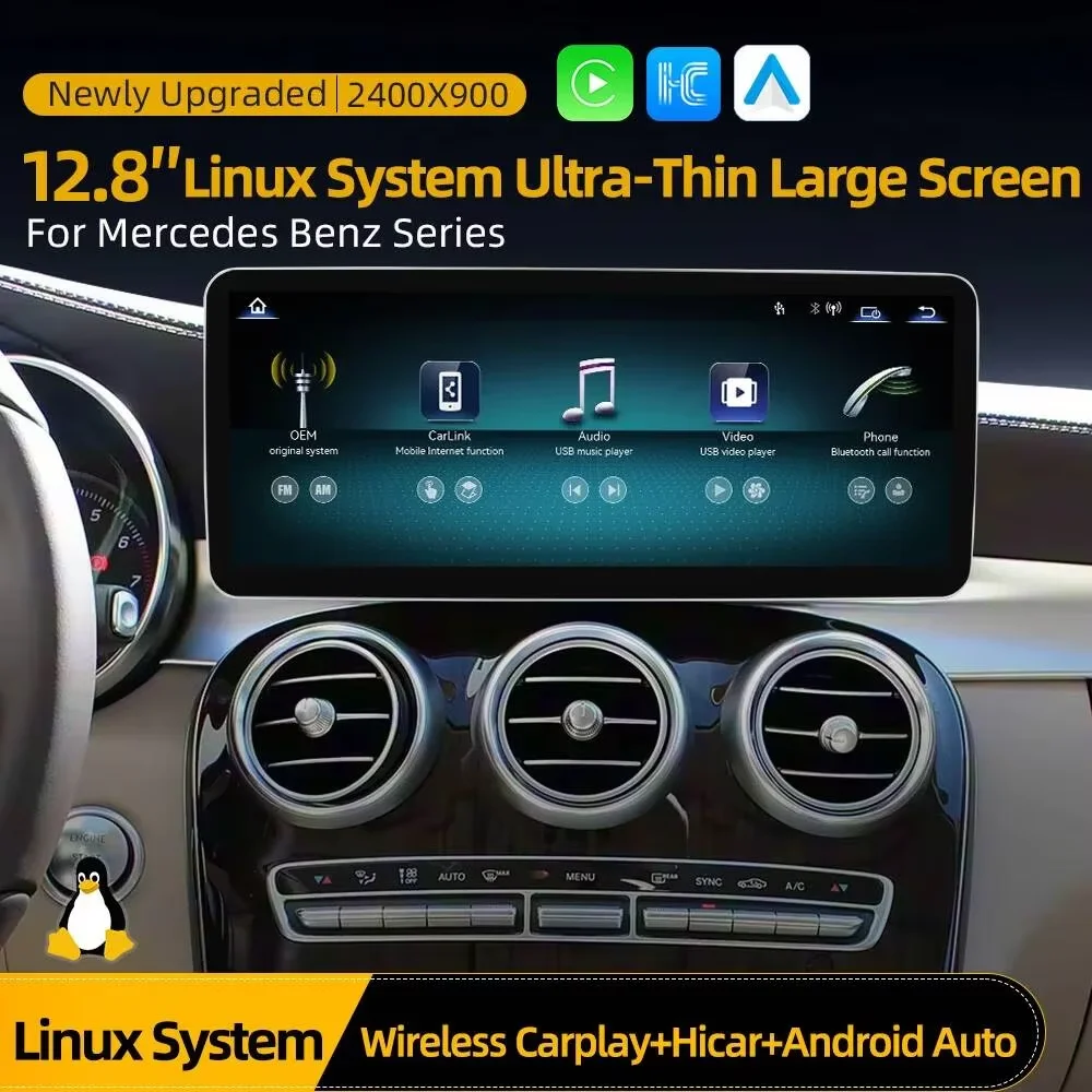 2400*900 CarPlay Android Auto Car Multimedia Display  For Mercedes-Benz GLC A C V Class CLA GLA 2008-2018 Linux Touch Screen S