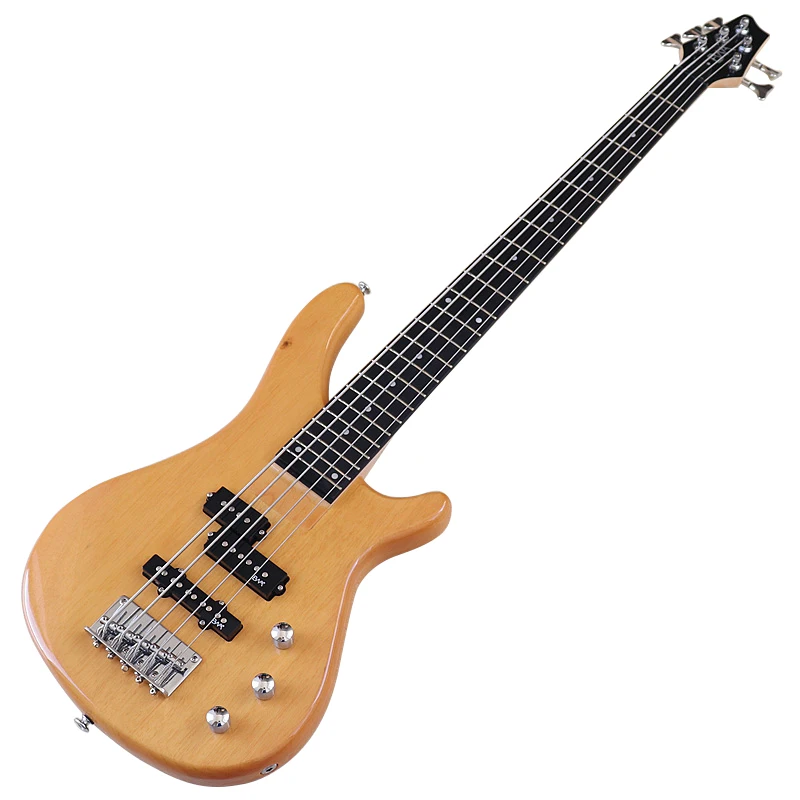 New Arrival Electric Bass Guitar 5 String 43 Inch Solid Bassood Body High Gloss Bass Guitar Natural