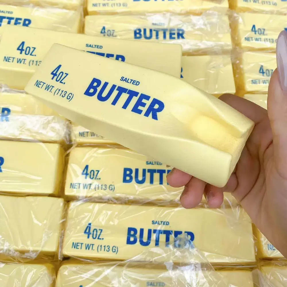 Gelbe Butter-Squishies: Weiche, langsam rückfedernde Quetschspielzeuge, Butter-Stick-Squishies, Fidget-Spielzeuge & Stressbälle, Squishies als Büro-Schreibtisch-Geschenk