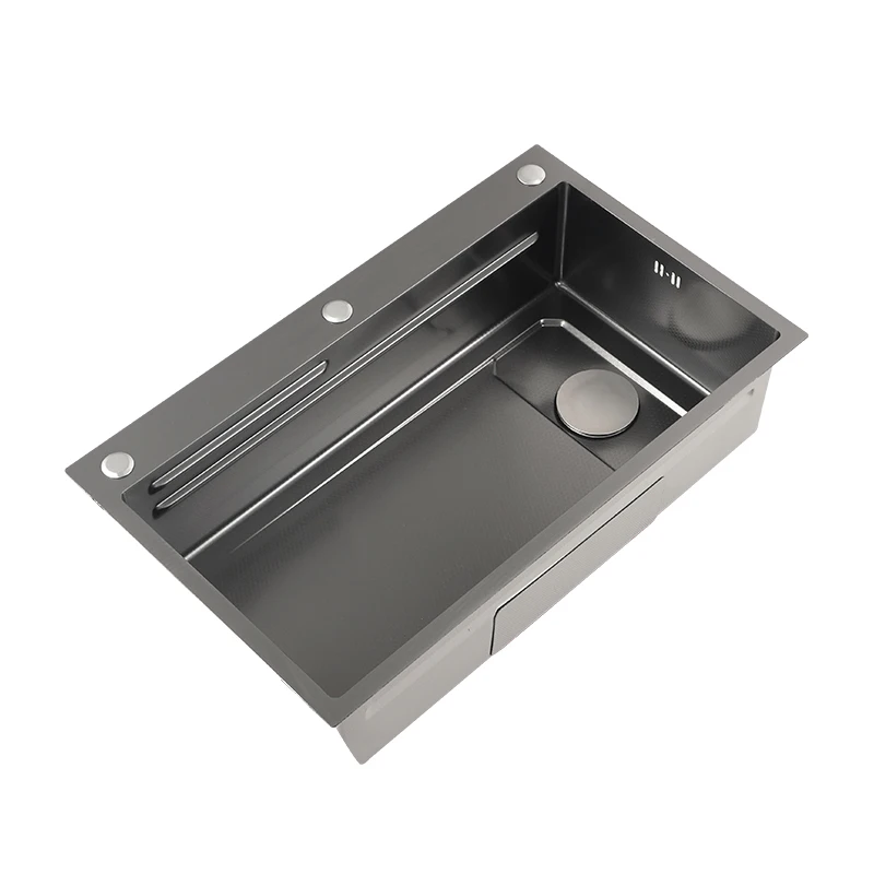 

Gun gray honeycomb large single slot household handmade nano SUS304 stainless steel vegetable basin dishwasher