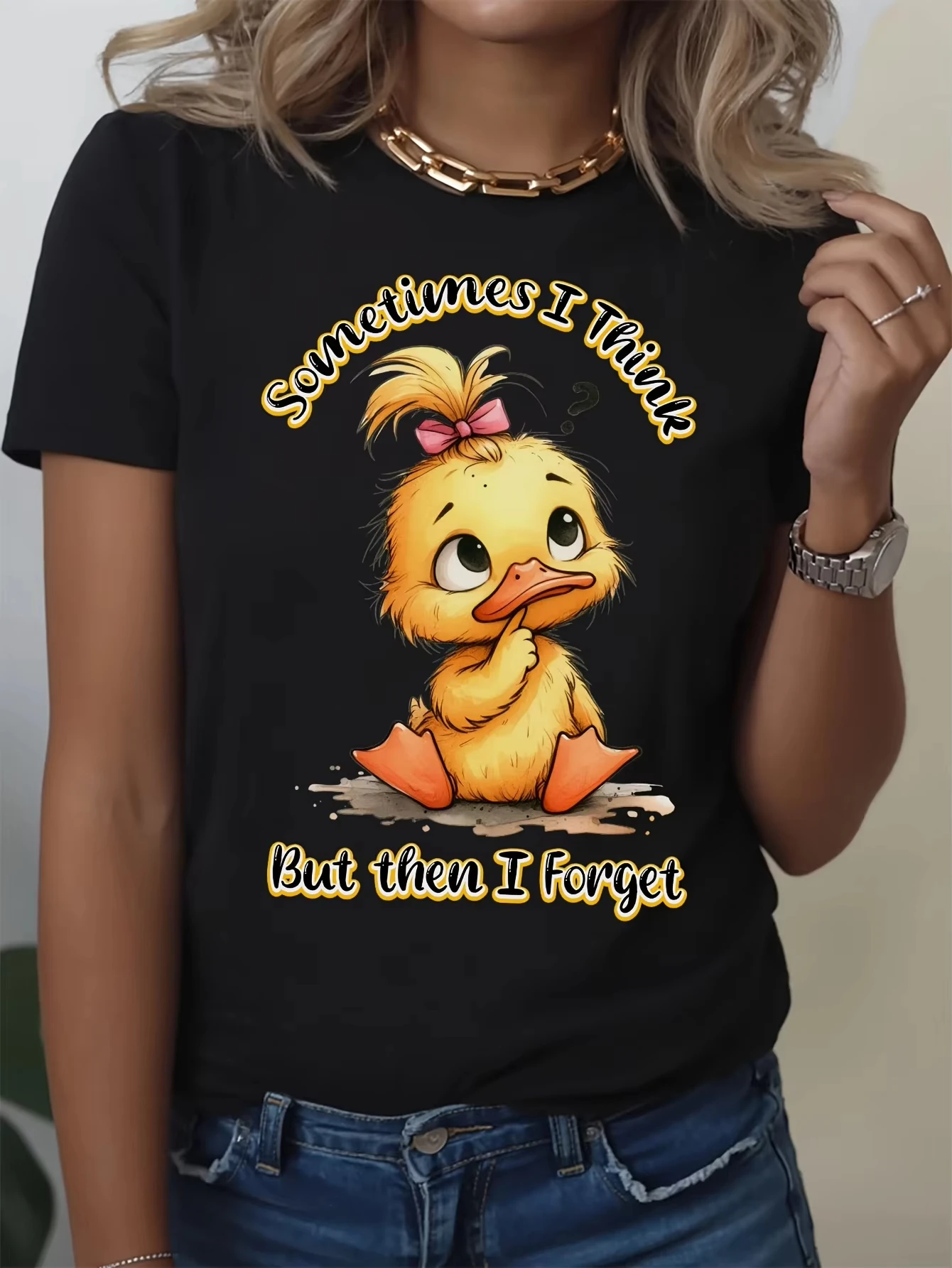 

Men Clothing Men T Shirts Unisex Duck for THINK Forget Graphic T-Shirt Cute Cartoon Duck with Sometimes I for THINK Too Much