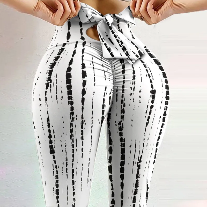 European and American fashion women’s peach-shaped buttocks lift-up workout fitness bow tie yoga base layer leggings.