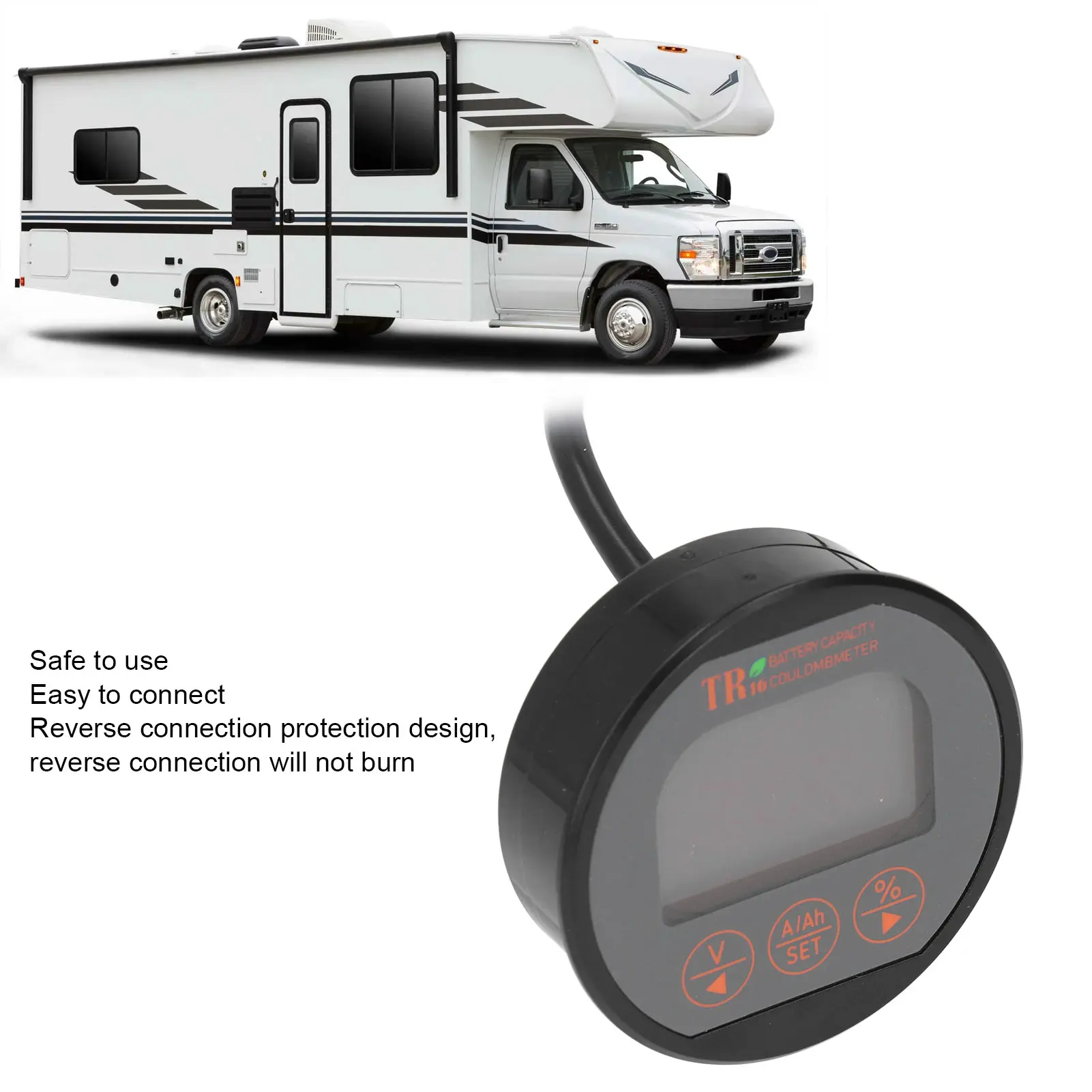 بطارية متر جهاز قياس الجهد الكهربائي الحالي مراقبة السعة مقاوم للماء 8 ‐ 120 فولت 0‐ 75A لقياس التيار للبطارية الآمنة