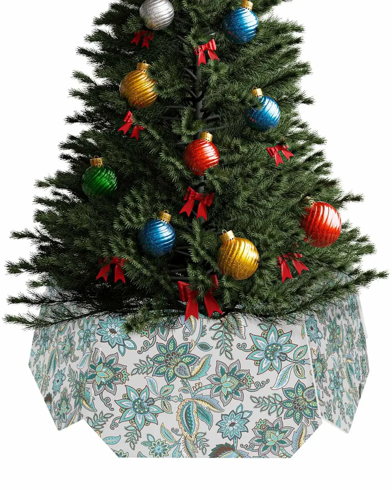 Retro Patterns In Turquoise Color Christmas Tree Creative Printed stereoscopic Tree Bottom Decoration Festival Party Tree Skirt