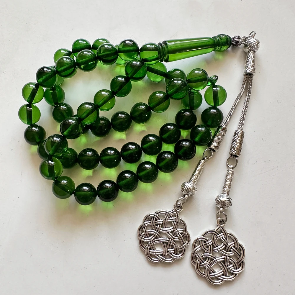 Green Amber Color Tasbih 33 66 99beads Islamic Luxurious rosary men Muslim misbaha gemstone prayer beads bracelets Eid gift