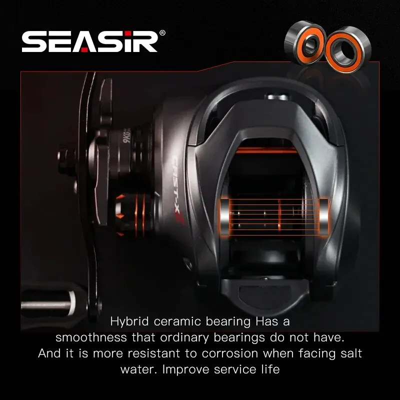 SEASIR Cast X2 Baitcasting Reel 7.3:1 Hybrydowe łożysko ceramiczne Podkładka z włókna węglowego System podwójnych łożysk N52 Hamulec Kołowrotki