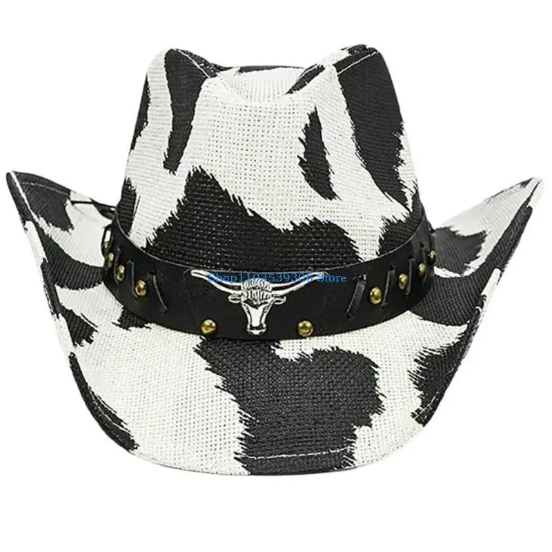 

400A Fashionable Hat Unisex Black and White Pattern Hat for Women Costume Accessories for Men Party Outfits Country Concert