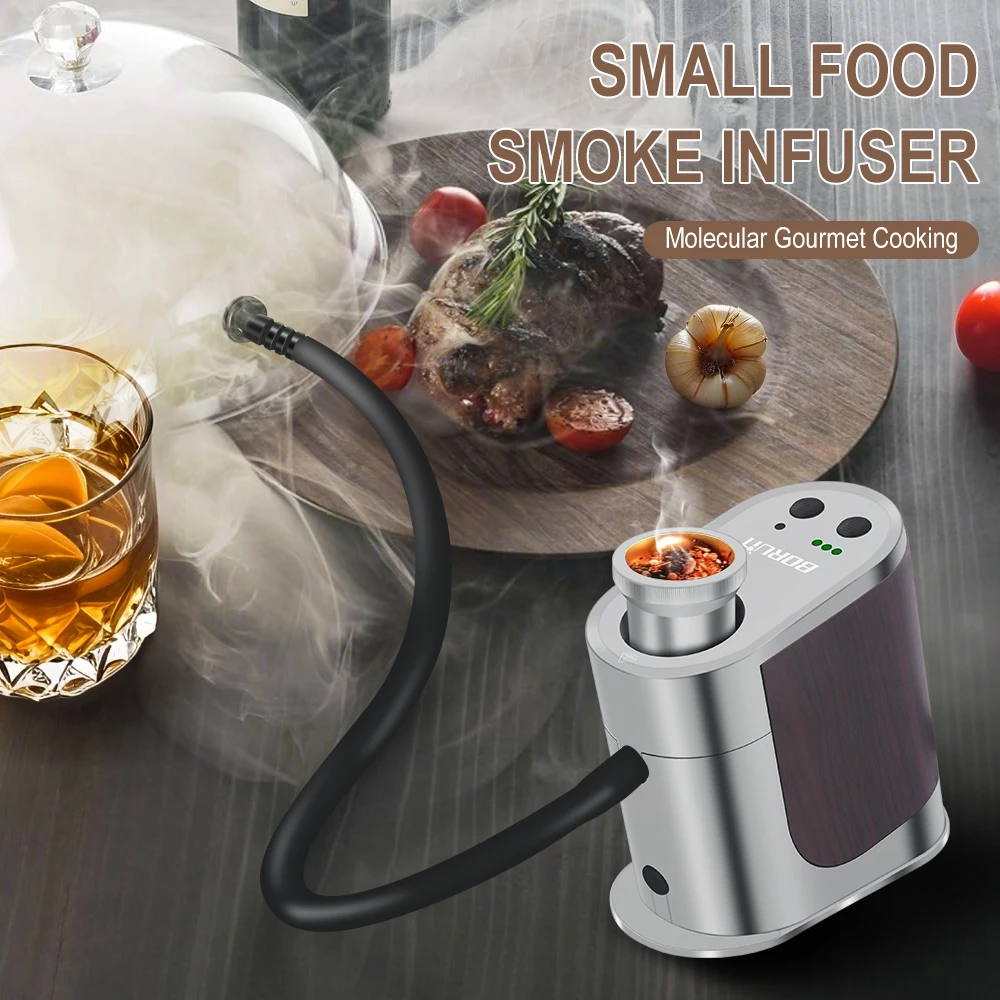 BORUiT BQ500 New Portable Food Cold Smoke Generator USB Rechargeable Molecular Cuisine Smoking Gun Meat Burn Cooking for BBQ