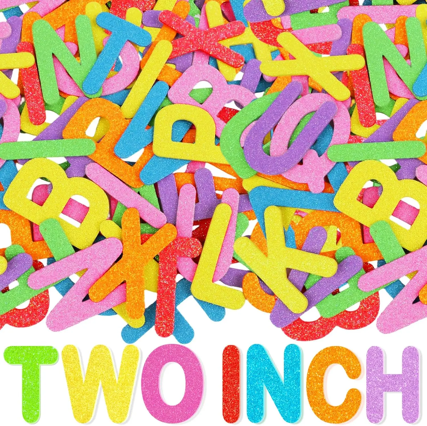 196Pcs 2 Inch Rainbow Glitter Foam Letter Stickers, 3D EVA Self‑Adhesive Alphabet Stickers for Bulletin Board, Classroom