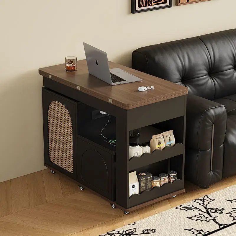 Multifunctional rotating folding mobile tea table household slate tea table telescopic coffee table