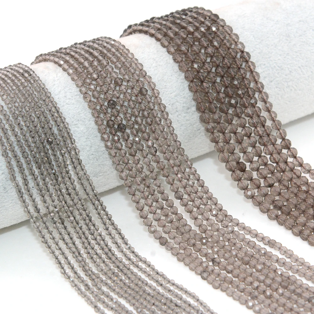 Natural Smoky Quartz Facted Round Beads 2mm/3mm/4mm for Jewelry Making Bracelet Necklace Bead DIY Accessories Wholesale