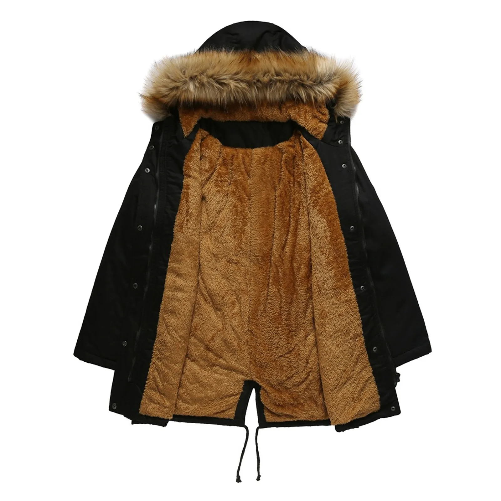 Women Jacket Velvet Cotton-padded Plush Hooded Fur Collar Winter Coat Warm Parka Plus Size Solid Color Tops Ladies