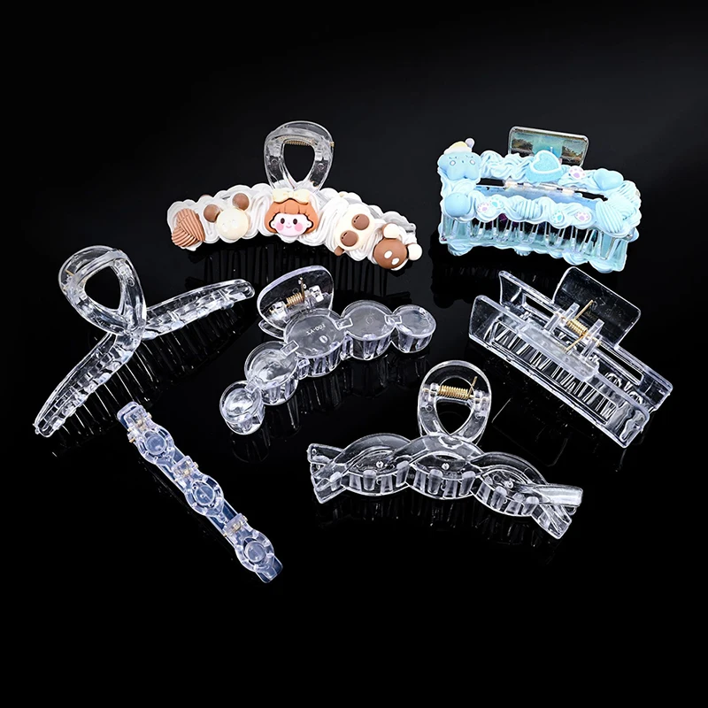 Acrylic Clear Claw Transparent Plastic Hair Clips Blank Hairpin Base for DIY Jewelry Making Fashion Girls Hair Accessories