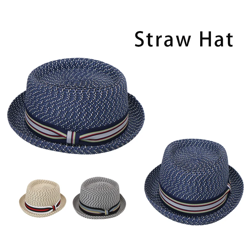 Spring Summer Mixed-Color Paper Braid Boater Hat For Men & Women British Style Straw Cap Curved Brim Sun Hat With Round Crown