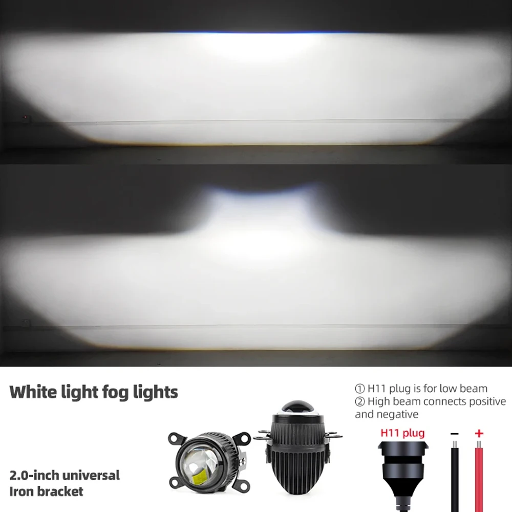 2.0 Bi Led Projector Lens Auto LED Fog Lights 3000K 4300K 6000K High and Low Beam for Toyota Nissan Tricolor Lens Fog Lamp