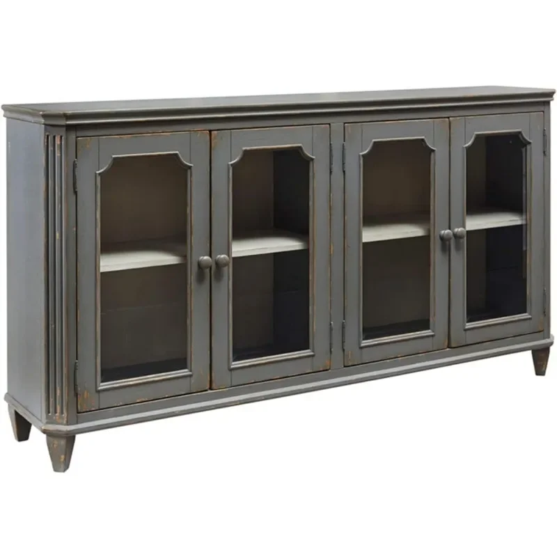 

Signature Design by Ashley Mirimyn Vintage 68" 4-Door Accent Cabinet with Mirrored Glass and 2 Adjustable Shelves, Gray