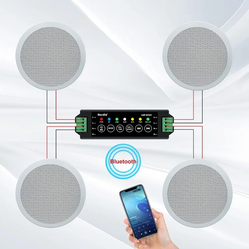 5.25” Flush Mount Bluetooth Ceiling Speaker System Max Power 600 Watts Great for Humid Indoor Outdoor, Kitchen,Bedroom