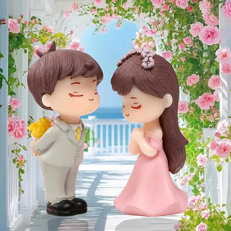 2Pcs/Set Mini Couple Statue Ornaments Miniature Doll Figurines Boy Girl Models For Home Wedding Crafts Fairy Garden Decorations