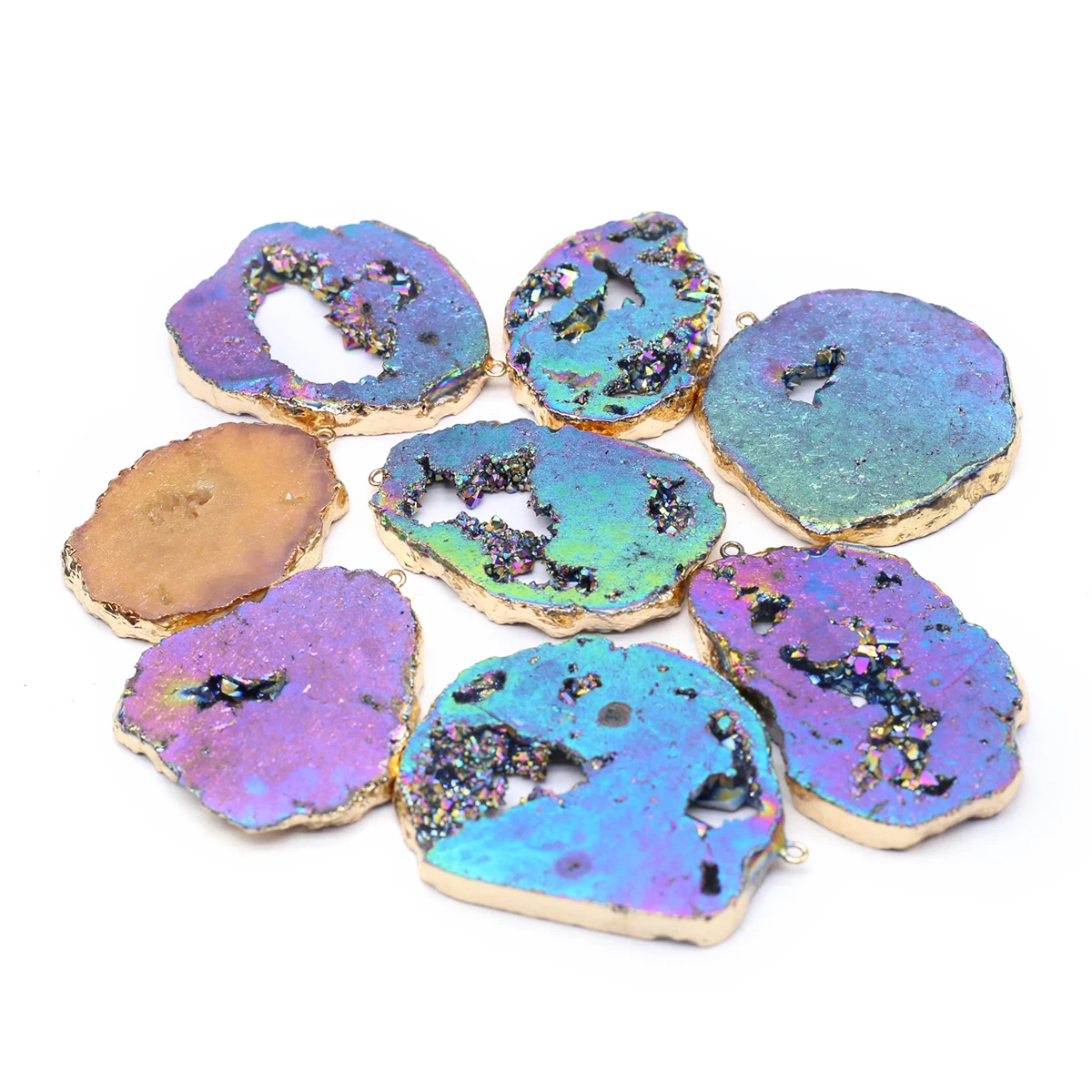 4PCS Natural Semi Precious Stone Embryo Agate Electroplated Color Irregular Shaped Pendant Jewelry Making DIY Accessories