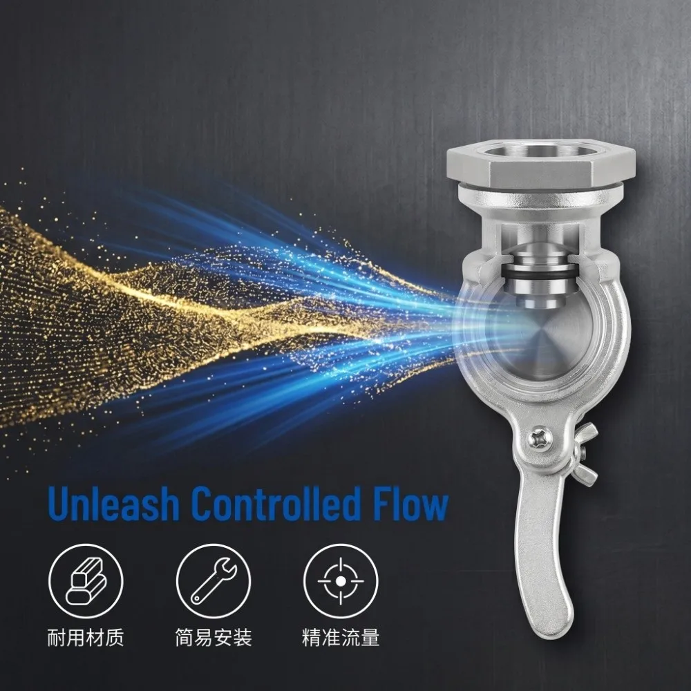 Easy to Install Stainless Steel Honey Gate Valve Silver Durable Gate Valve Stainless Steel Valve Honey Extractor