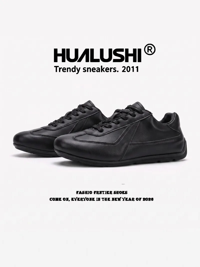 Men's Casual Sport Shoes Fall Fashion Brand High Sensation All-Match Lightweight Soft Bottom Anti-Slip Black Agan Shoes